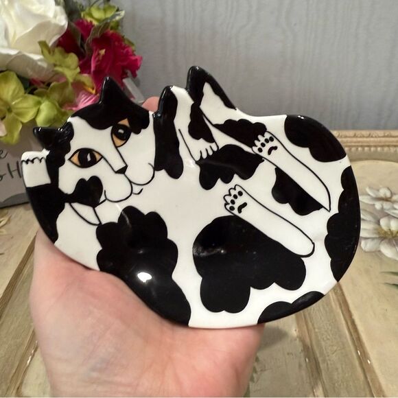 Cats by Nina Lyman Tuxedo Kitty Spoon Rest Trinket Dish - Picture 2 of 10